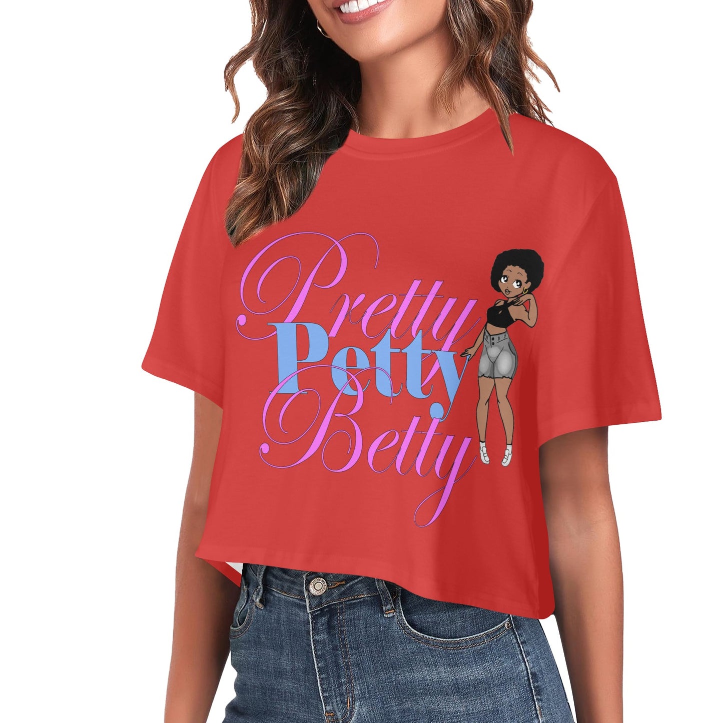 AFRO CARMEL RED Women's Cropped T-shirt (Model T80)