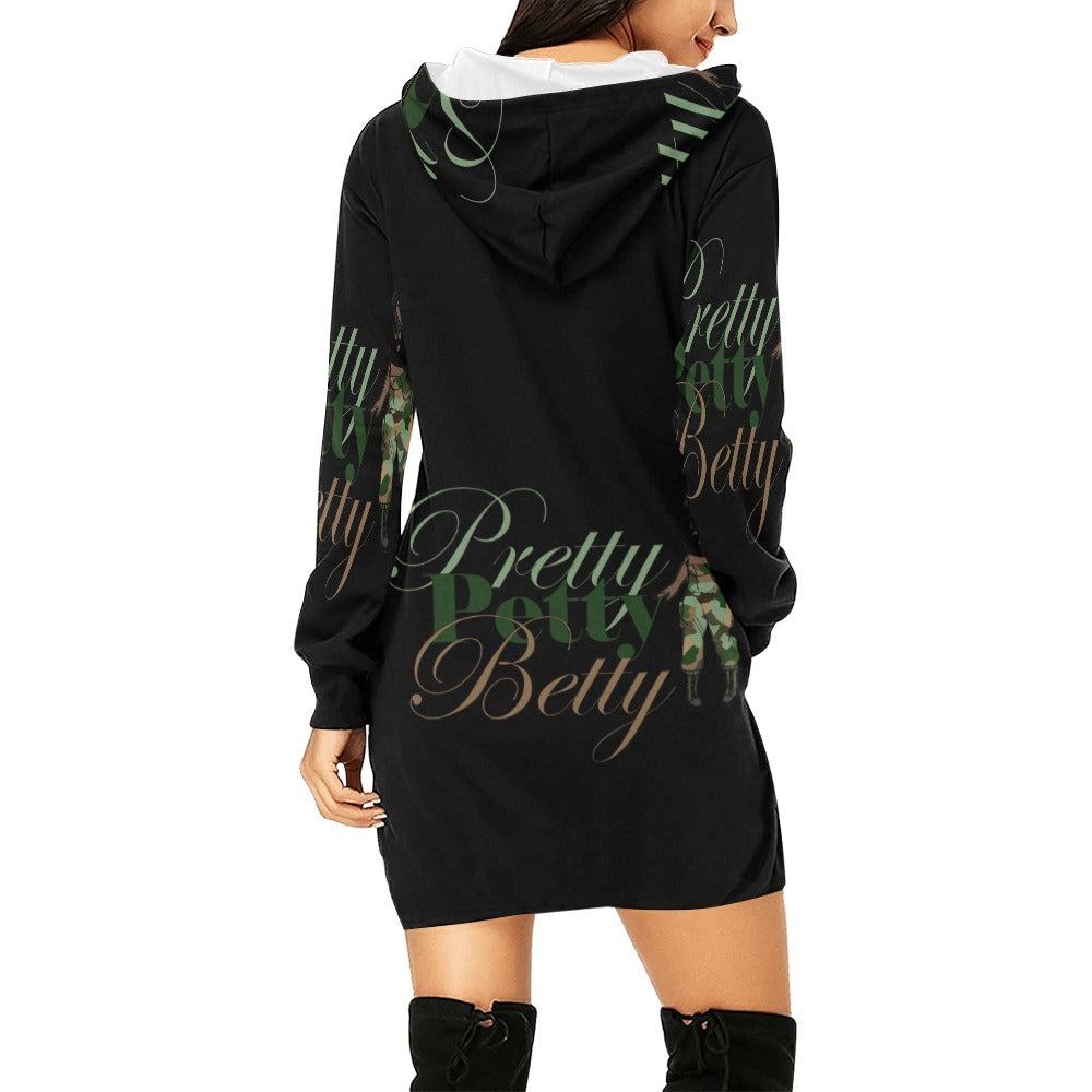 Camo Brown Black All Over Print Hoodie Mini Dress