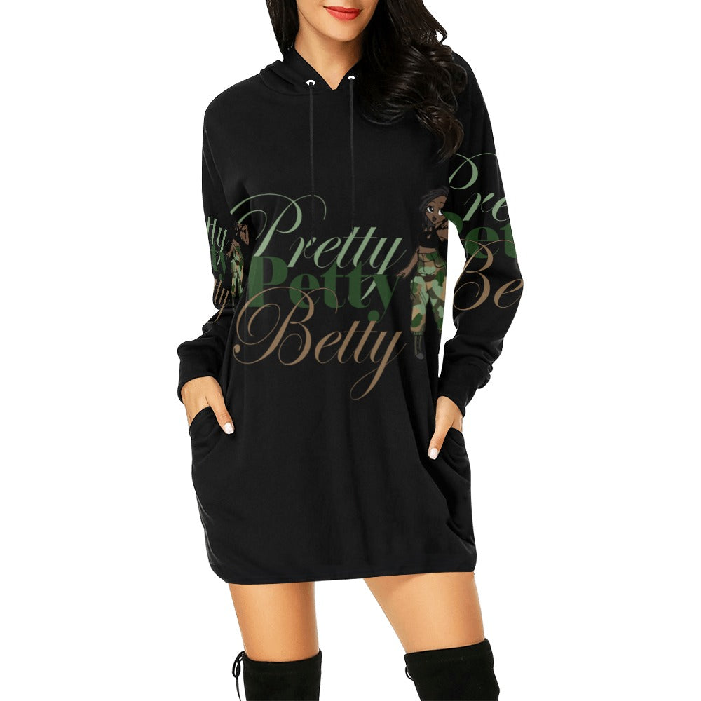 Camo Brown Black All Over Print Hoodie Mini Dress