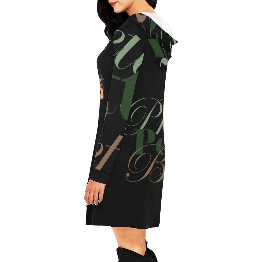 All Over Print Hoodie Camo Bright Black Mini Dress